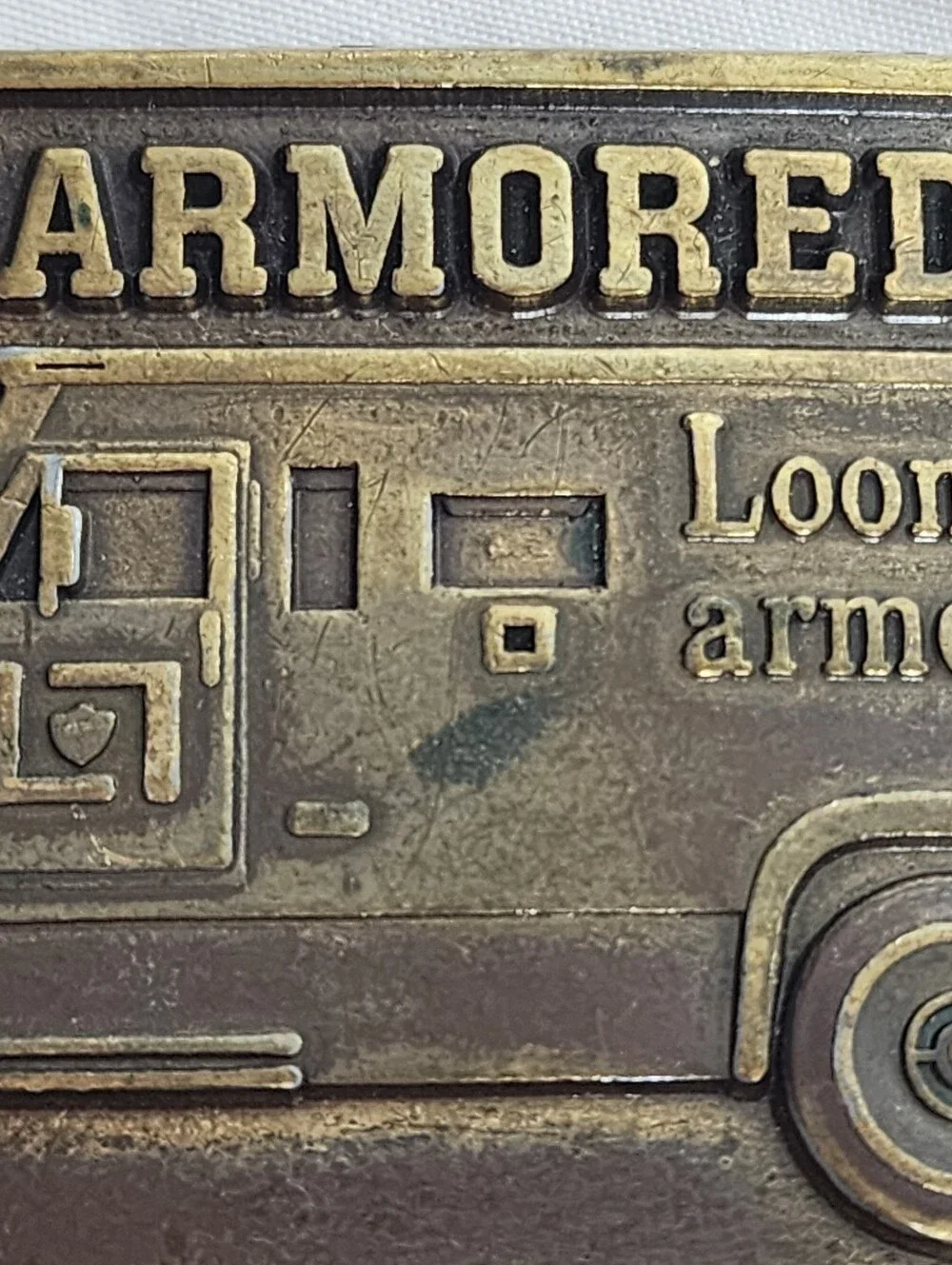 Vintage Brass Belt Buckle Loomis Armored Trucks 1970's Made In USA Retro